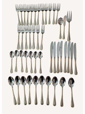 47 Pcs Wallace Regal Pearl Gold Accent 18/10 Stainless Steel Flatware Set